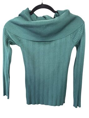 BCX Women's Ribbed Funnel Neck Sweater - Teal LARGE